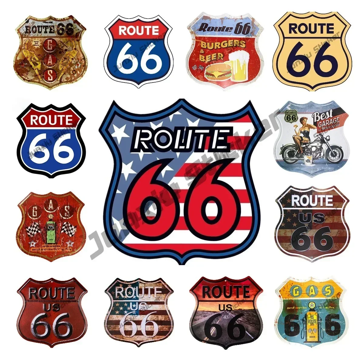 

Creative Retro Decal Route 66 US Road Sign Badge Sticker Punk Motorcycle Biker Route 66 Decal Accessories Decor Car Bumber decor