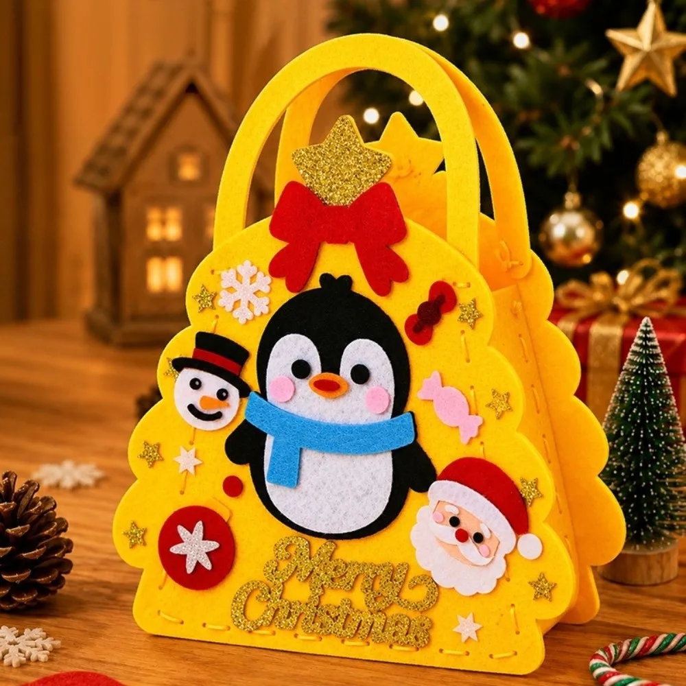 Non-woven Fabric DIY Christmas Bag Santa Claus Pre-cropping Xmas Candy Bag Penguin Snowman Handmade Handbag Kindergarten