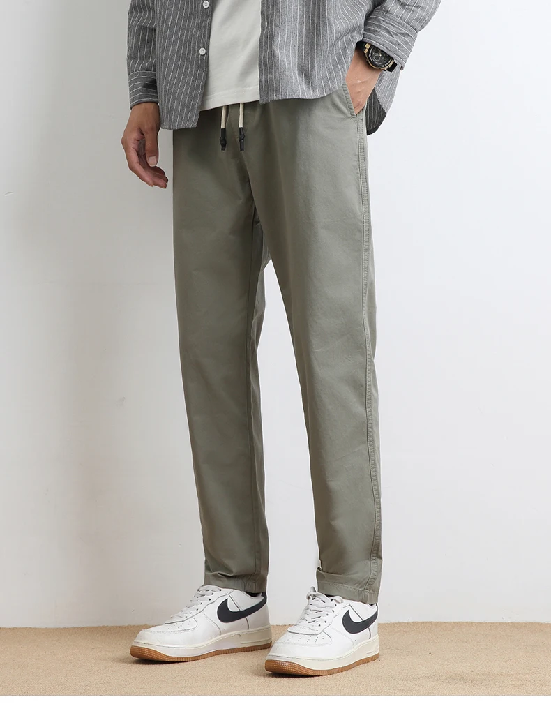 High Quality Summer Thin Men's Casual Pants 95%Cotton Breathable Solid Color Outdoor Elastic Waist Chino Trousers Male Amekaji