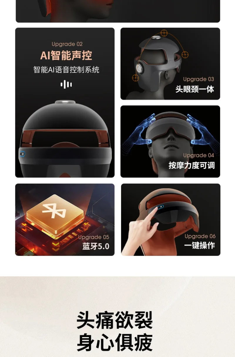 Intelligent head massager, air pressure massage, vibration, hot compress, voice broadcast, automatic timing