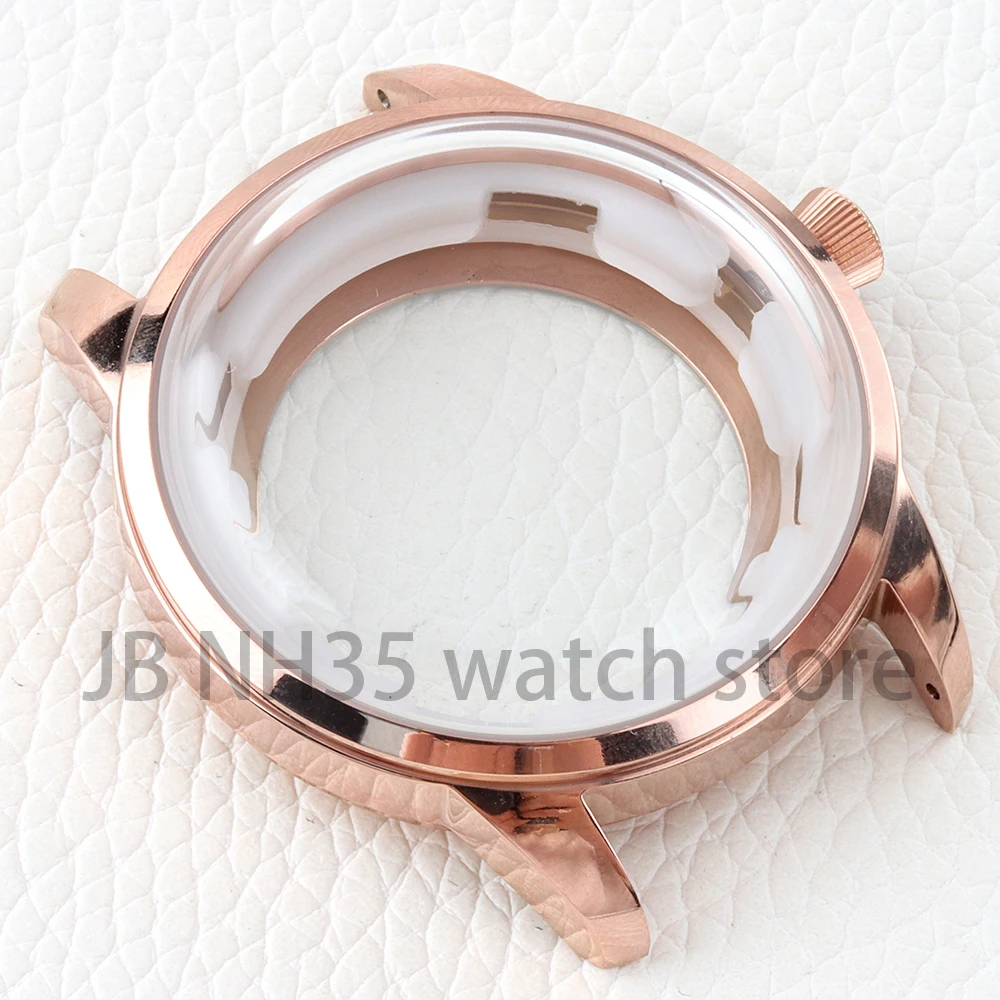 40mm Rose Gold/Silver NH35 Arched Glass Case Stainless Steel for Cocktail Time Presage NH35 NH36 NH38 Movement Leather Strap