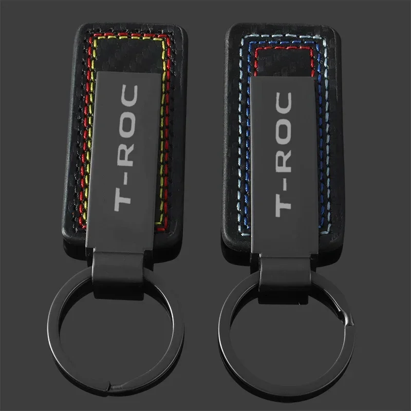 Car Key Chain Carbon Fiber Grain Keyrings Key Holder for VOLKSWAGEN VW T-ROC Logo Metal Key Rings Gifts Keychain Accessories