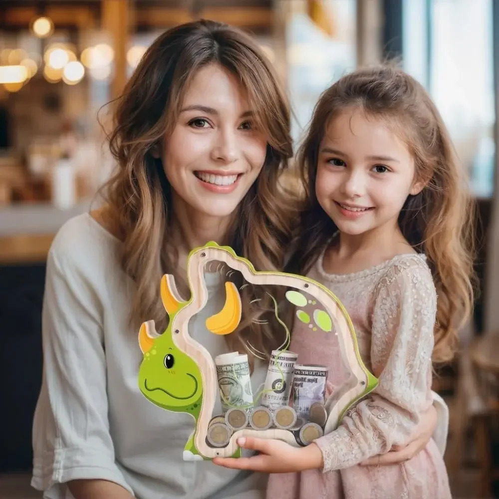 الخشب ديناصور شكل حصالة حصالة أصبع البنوك الاطفال عملة حقيبة للتخزين الأطفال النقدية توفير ديكور المنزل الشفاف #4