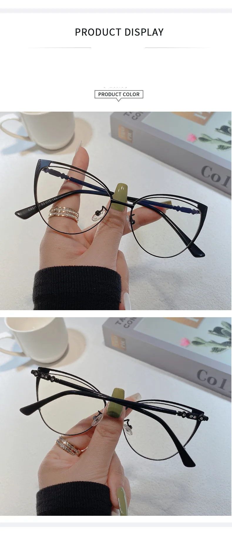 Neue Marke Design Retro Dame Cat Eye Rahmen Photochrome Anti Blau Licht Computer Hyperopie Frauen Lesebrille Grad 0 bis +6 – Detail 7