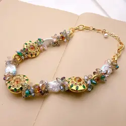 Y·YING Multi Color Gemstone Necklace White Keshi Pearl Citrine Murano Glass Crystal Chain Choker Necklace For Party