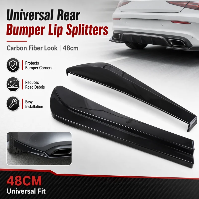 Universal 48CM Carbon Fiber Rear Bumper Corner Protector Plate, Auto Rear Skirt Small Protection Board, Side Skirt