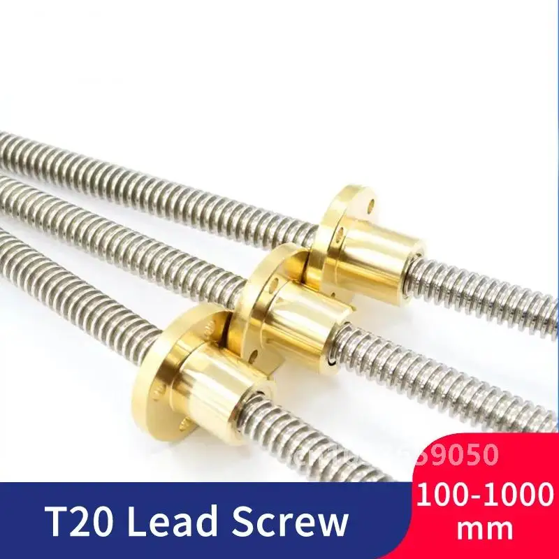 T20 lead screw Linear Guide lead 1mm 4mm 8mm  pitch 4mm length 100mm to 1000mm with Brass nut CNC 3D Printer