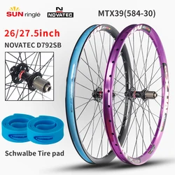 Sunringle 산악 자전거 휠 세트, MTX39, MTB 알루미늄 합금 디스크 브레이크, 4 베어링, 8-11S 스루 액슬, QR 자전거 휠, 26/27 인치