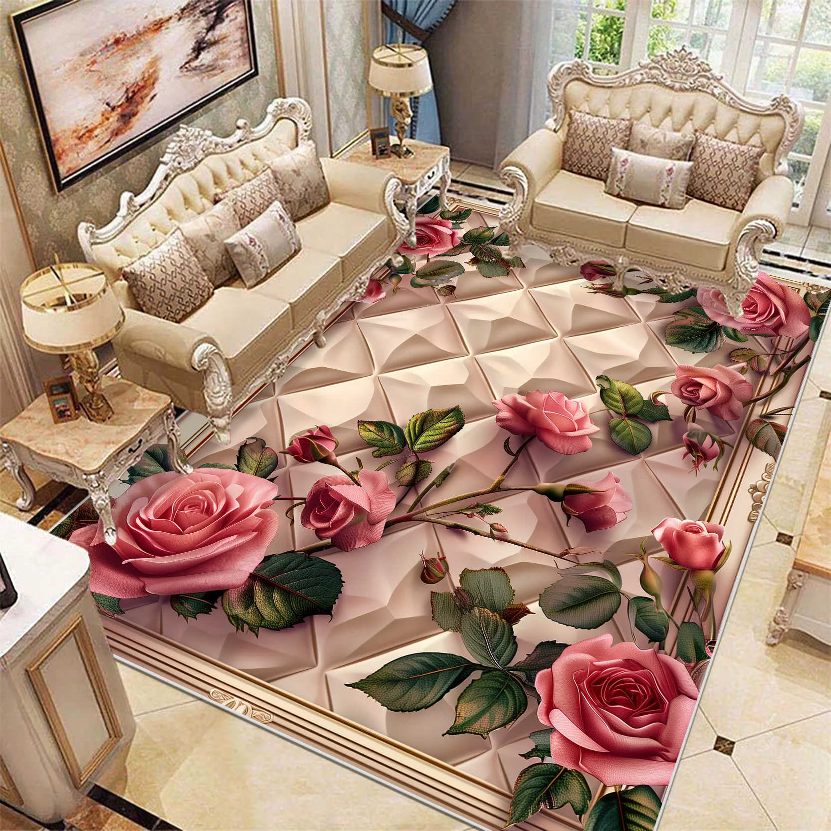 

European Style Flower Carpet Living Room Sofa Soft Rugs Luxury Bedroom Decor Bedside Rug Large Room Cloakroom Lounge Floor Mats