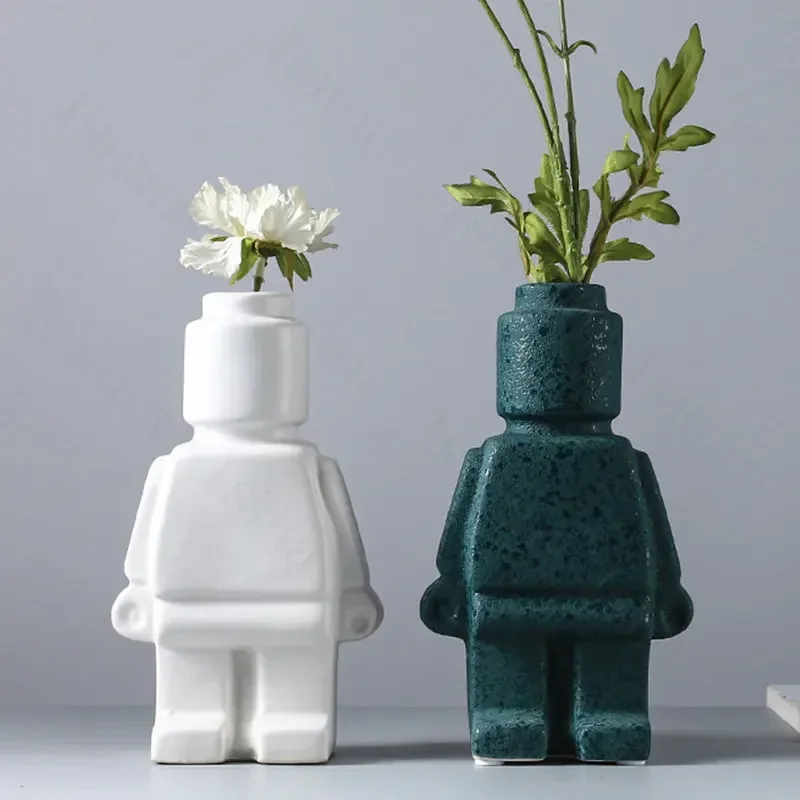 

Northern Europe Robot Vase Creative home decor Desktop Dried Flower Storage Ceramic vases decorative Living Room Decoration