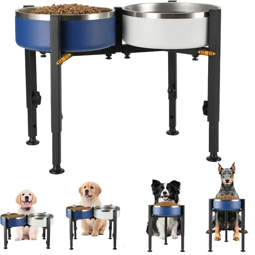 錬鉄製犬用ボウルスタンド幅調節可能シングル-ダブルボウルペットフィーダーラック頸椎保護滑り止め