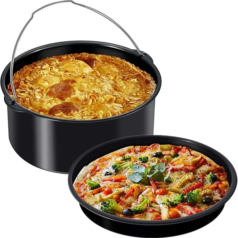 Two-piece air fryer accessory : pizza and deep cake baking pan (with non-stick coating) – Round air fryer baking accessory set