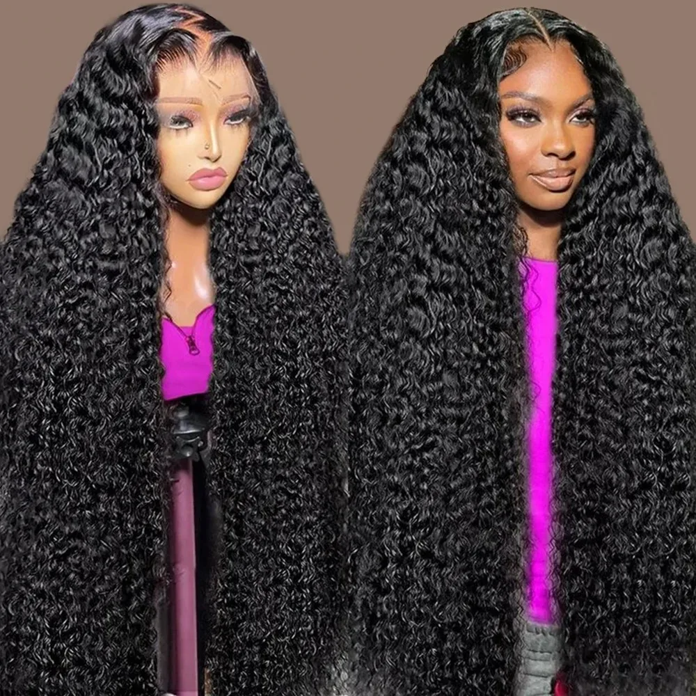 100% Human Hair Curly 13x5 HD Transparent Lace Frontal Wig Wigs Deep Wave 30 40 Inch Lace Front Wig Brazilian Water Wave