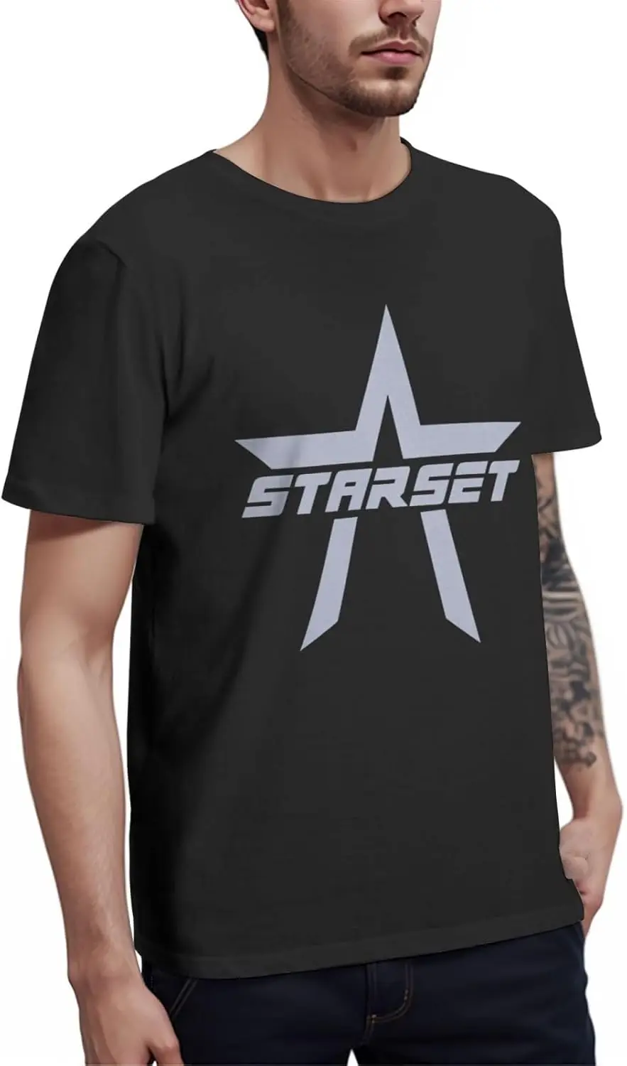تي شيرت رجالي بشعار Starsets تي شيرت رياضي صيفي قطني برقبة دائرية وأكمام قصيرة Xx-Large، Band_15