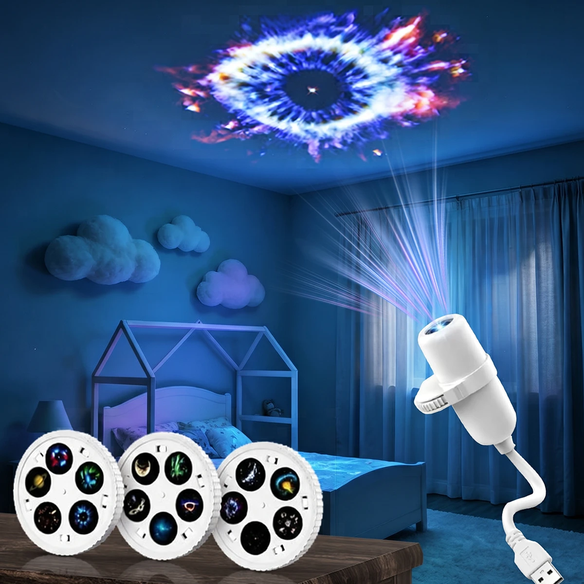 LED Night Light 360° Adjustable 15 in 1 Patterns Planet Starry Sky Projector Light USB Projection Light Atmosphere Lamp Decor