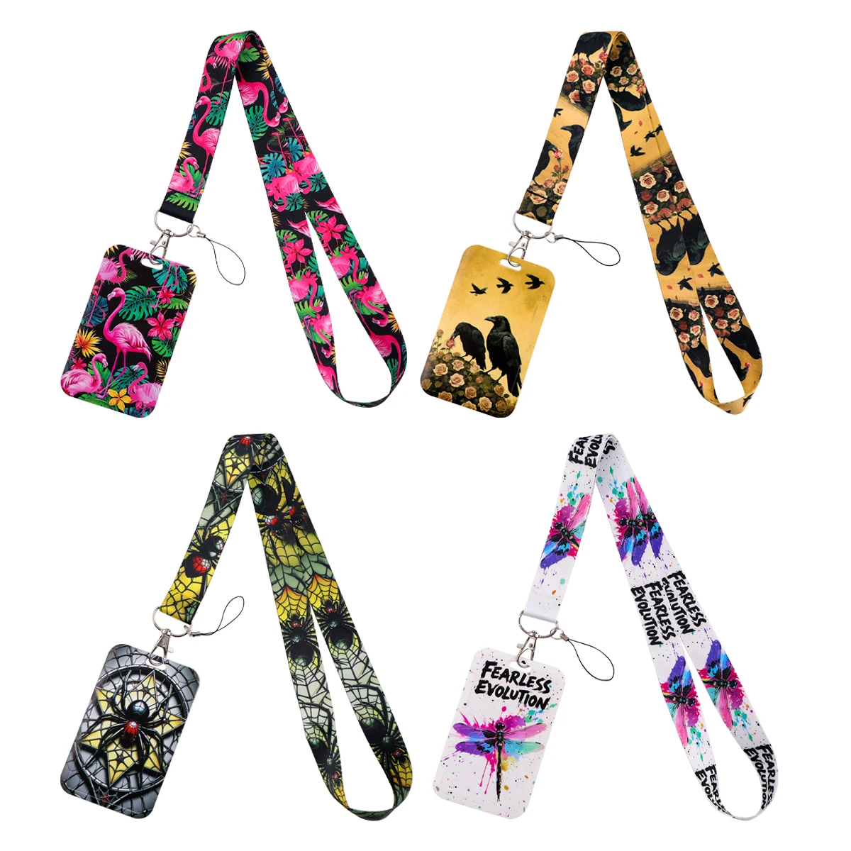 Animals Bird Dragonfly Flamingo Lanyard Neck Strap Keychain Card Cover Badge Holder Mobile Phone Hang Rope Keyring Accessories