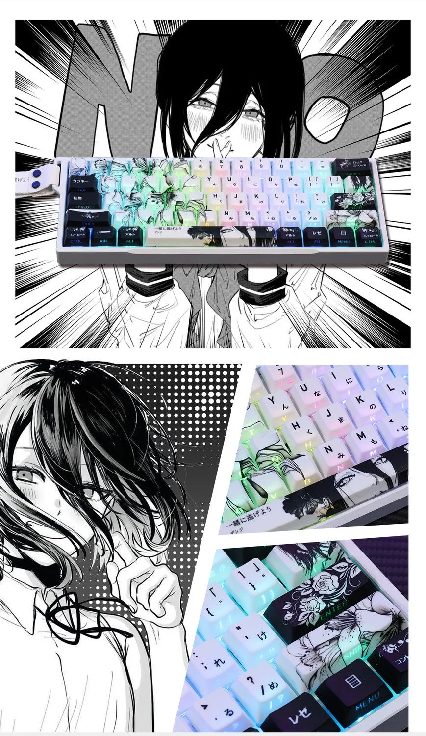 135 Keys Reze Keycaps Chainsaw Man Cherry Profile Cute Anime Keycap DYE-SUB PBT Keycap for MX Mechanical Keyboard 60/61/68/108