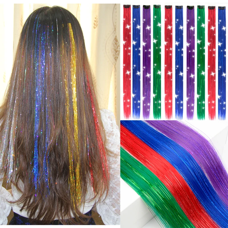 Extensões de cabelo coloridas clipe em acessórios de peruca 22 Polegada raia reta cabelo sintético usando para destaques de festa de fantasia