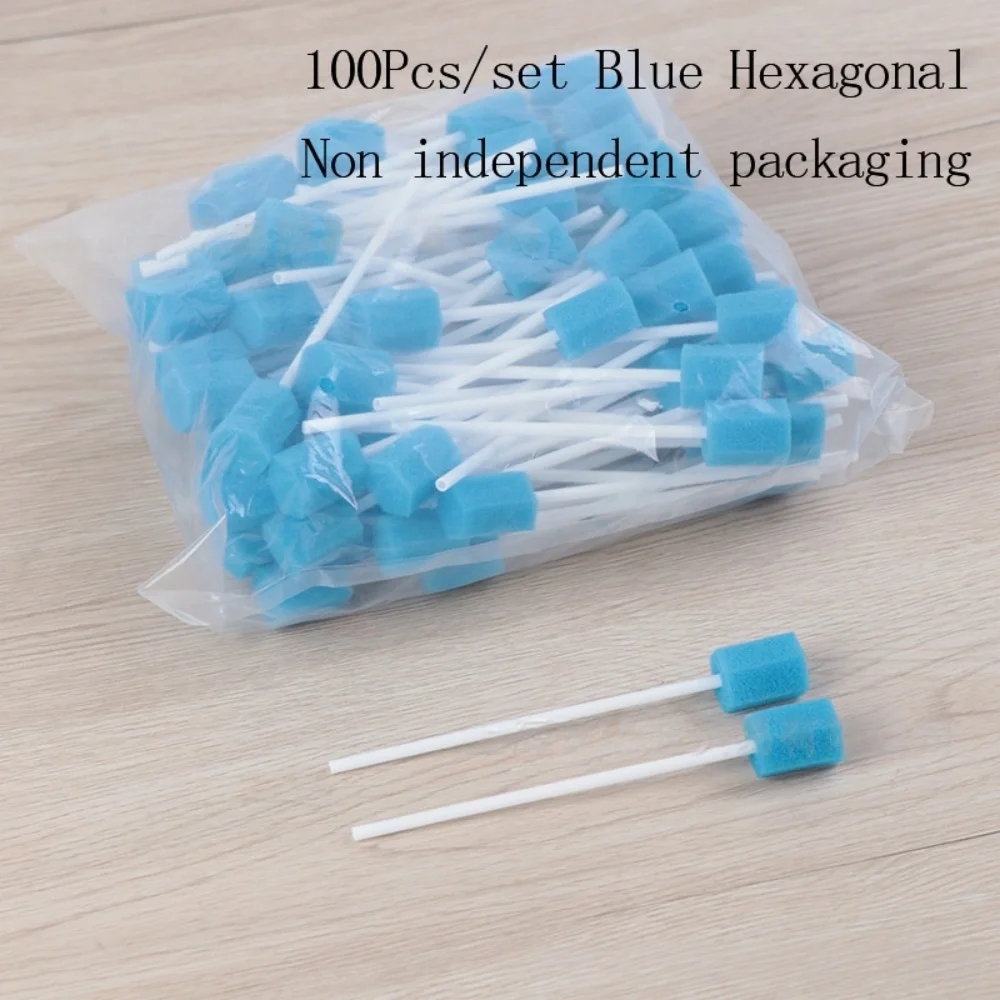 Pack Of 100 Disposable Oral Care Sticks With Blue Sponge Tip Oral Care, Disposable Tooth Cleaning Sponge Stick Oral Care