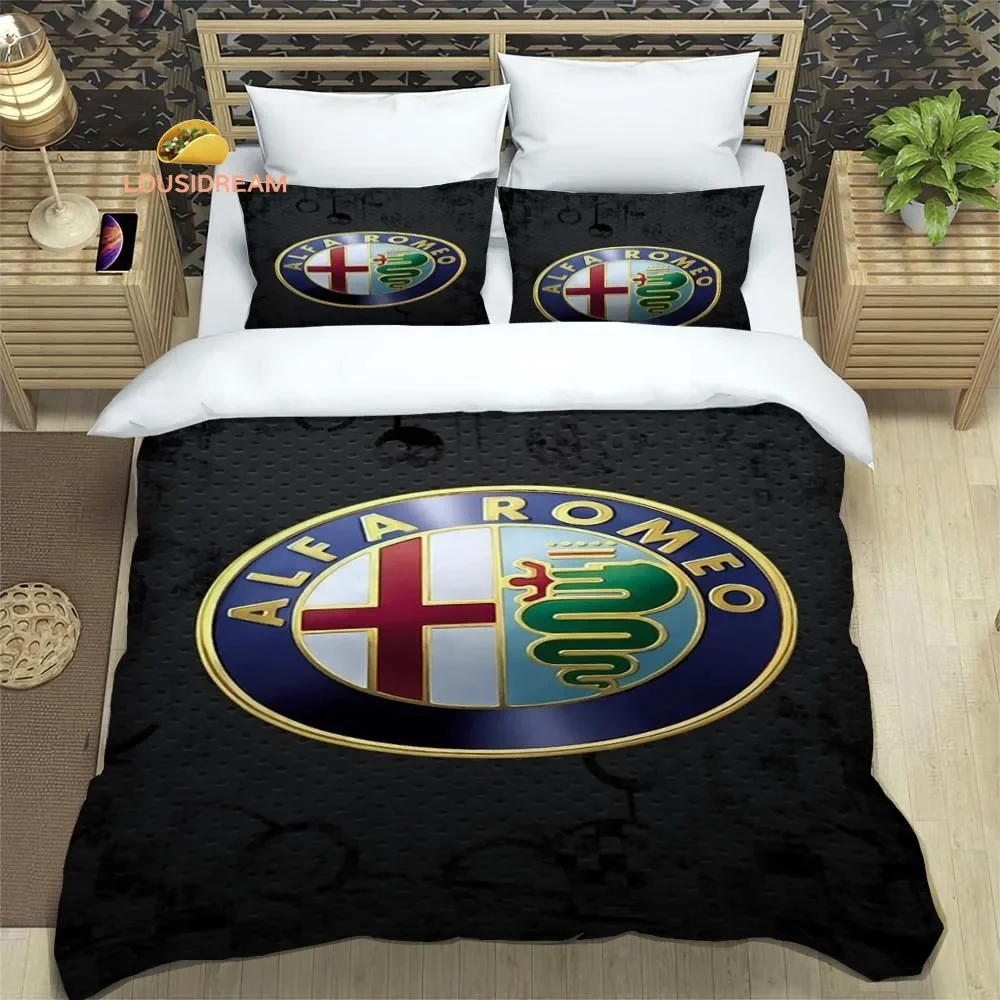 Alfa Romeo Logo Printed Sheets Quilt Covers Bedding Dormitory Sheets Three-piece Bedding Set Three-piece Soft Warm Bedding Set