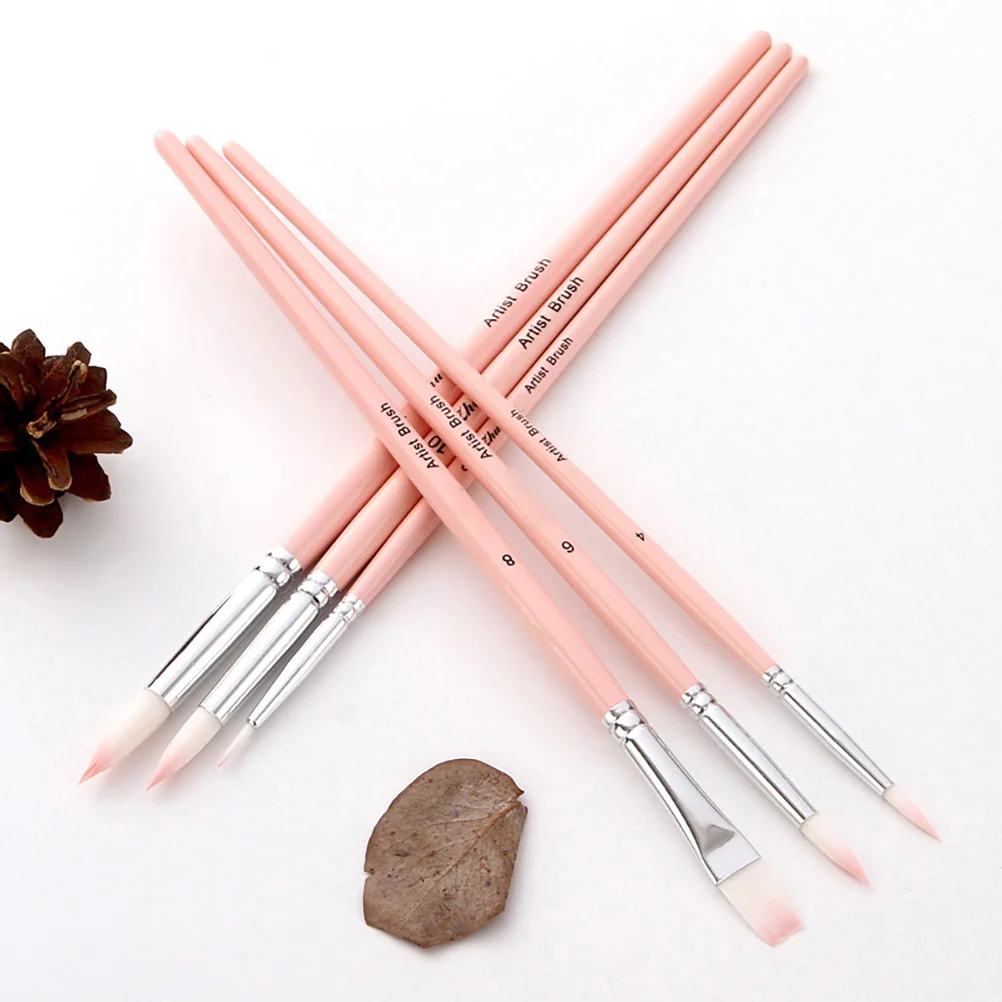 

6Pcs Wooden Handle Paint Brushes Nylon Hair Oil Watercolor Gouache Painting for Artists Crafts Painting Supplies