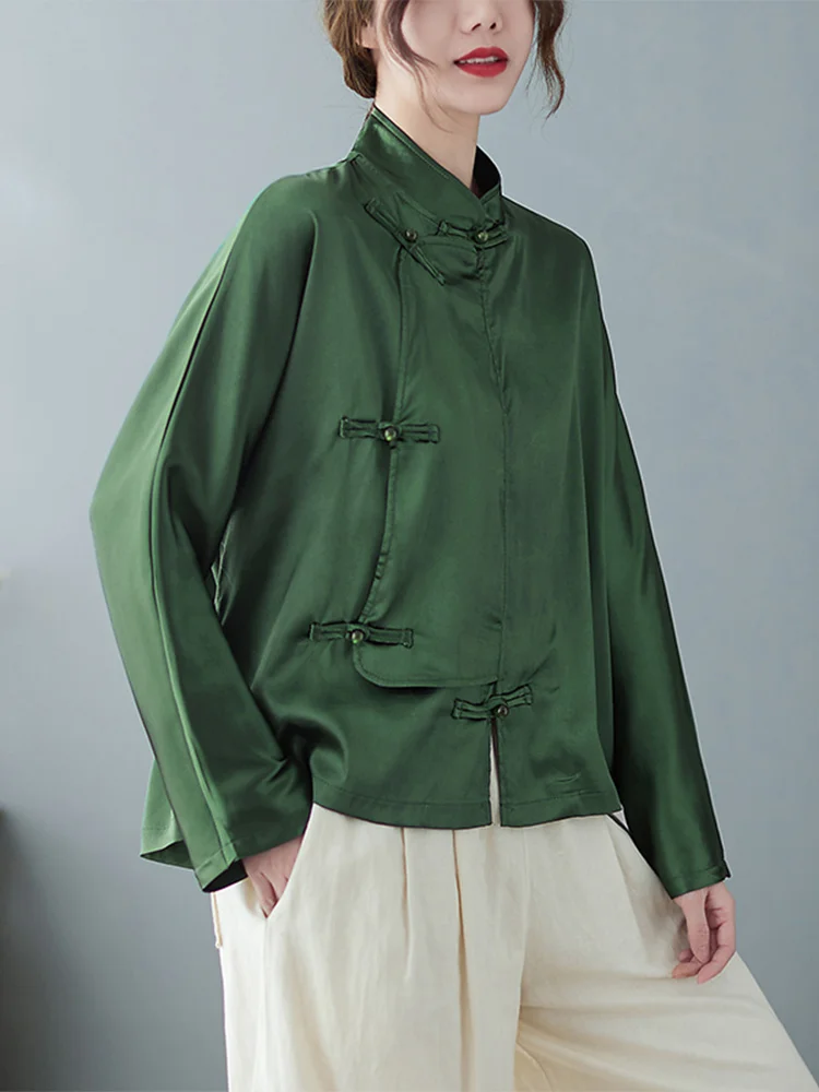 

Women's Long Sve irt Cotton Linen Chinese Sle Button up Casual Top Spring Faion Artistic Pure Color Commute Sle