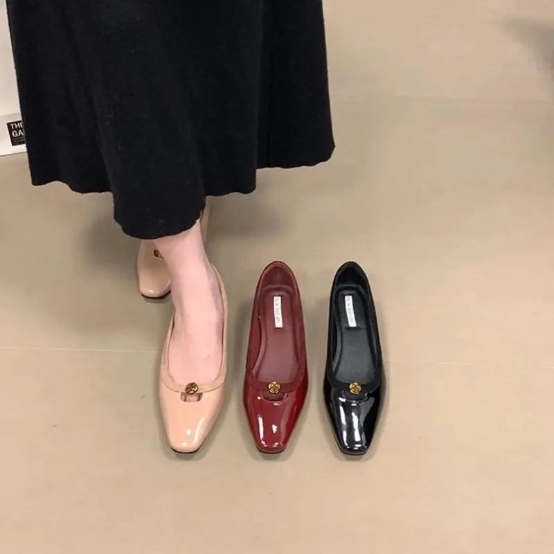 

2025 French Style Small Fragrance Style Square Head Single Shoes for Women Autumn Camellia Thick Heel Shoes High Heels