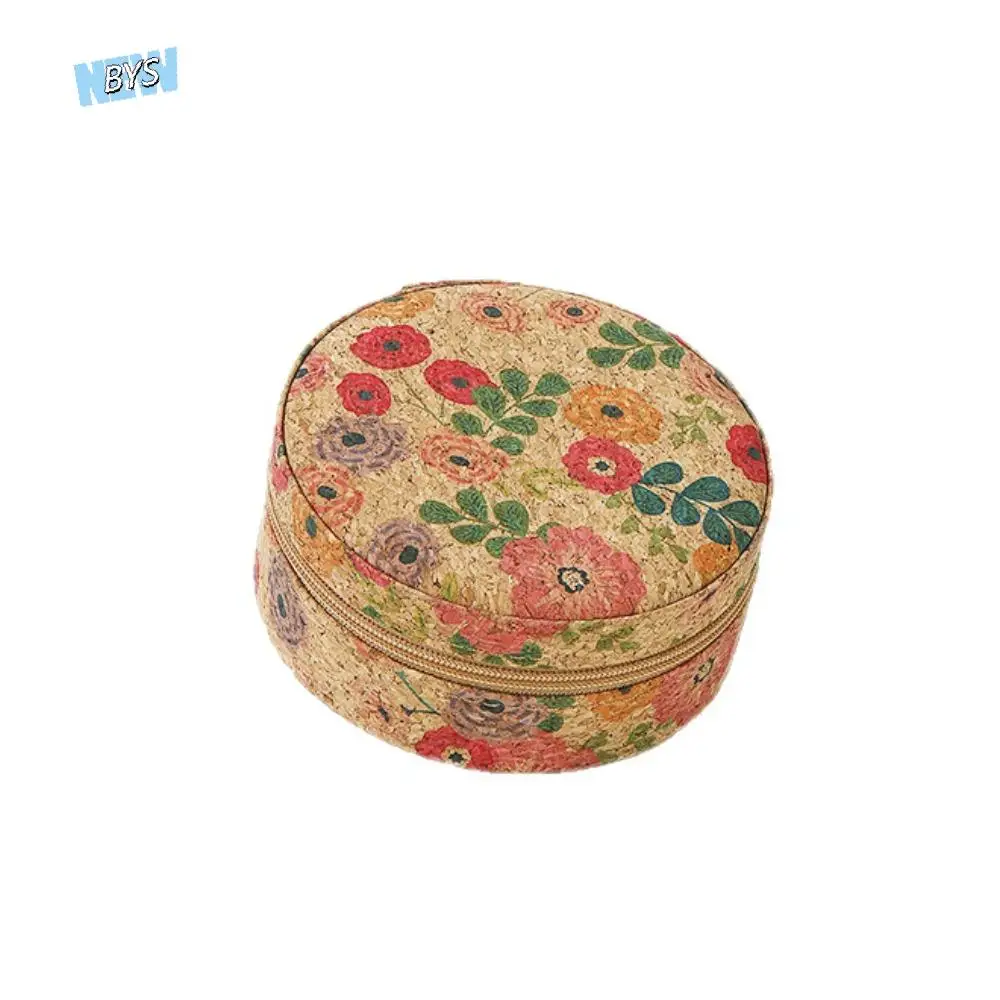 

Portable Vintage Jewelry Storage Box Zipper Round Necklace Ring Case Bohemia Portable Earring Organizer Girls