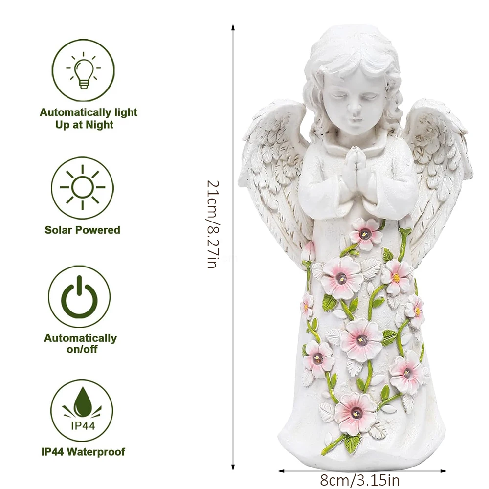 Solar Garden Outdoor Statues Angel with Succulent and 7 LED Lights – Outdoor Lawn Decor Garden Figurine for Patio, Balcony, Yard