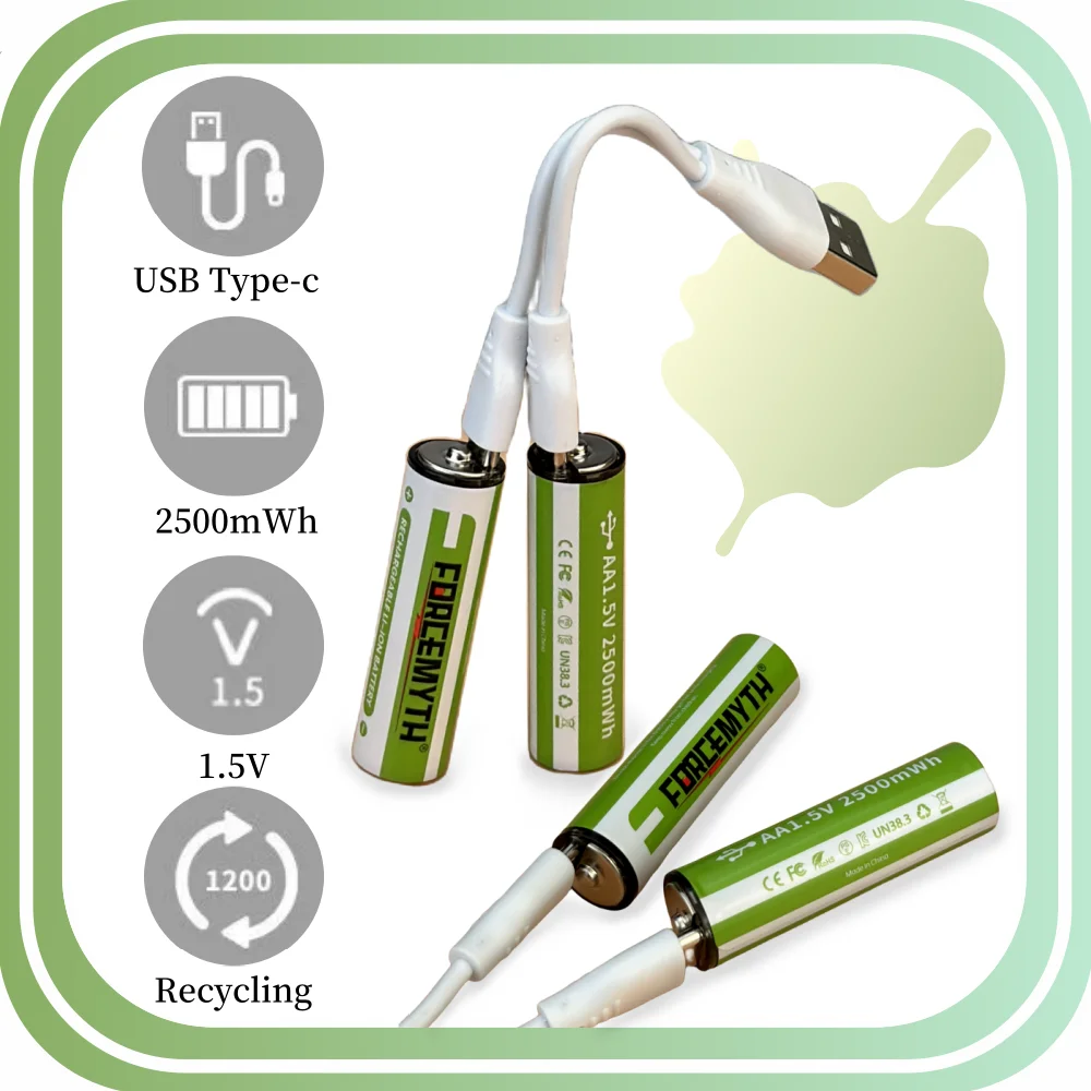 Aa 1,5 v 2500mwh wiederauf ladbare Lithium batterie Typ c USB-Aufladung geeignet für Fernbedienung, Taschenlampe, elektrisches Spielzeug usw.