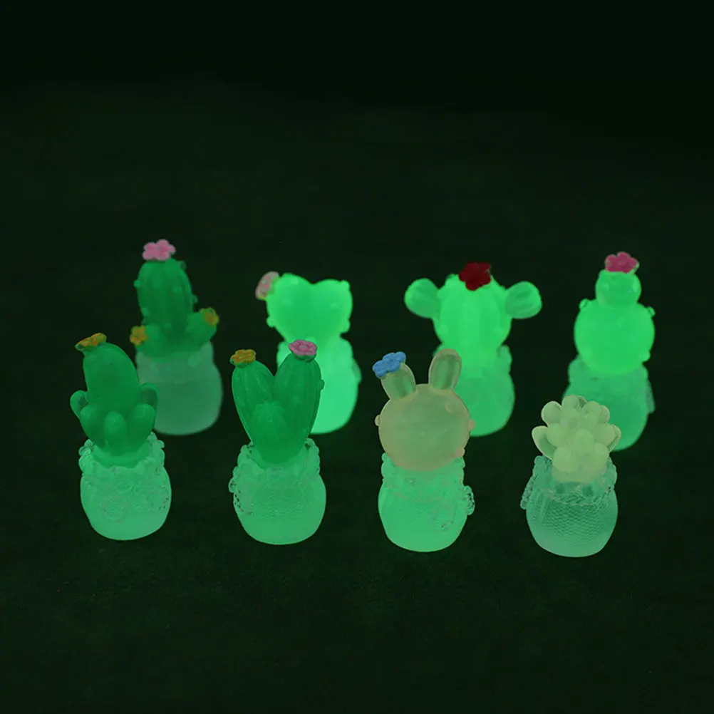 

4 Pcs Decorations Cactus Ornament Office Plant Figures Resin Miniature Plants Figurines
