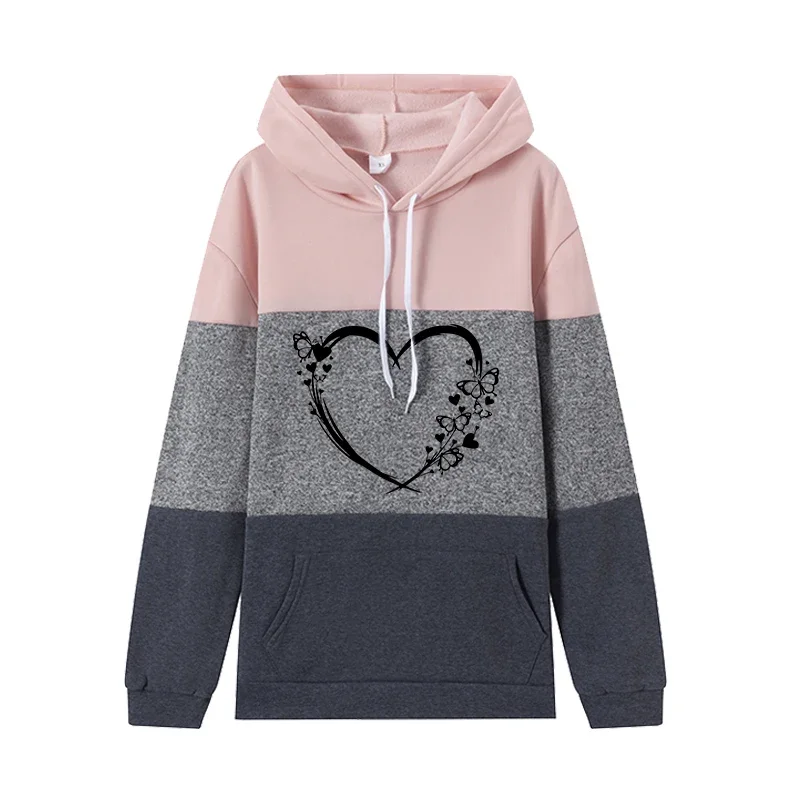 

2025 Новая трендовая толстовка с принтом бабочки, осень-зима, женская повседневная повседневная спортивная толстовка с капюшоном, домашний уличный удобный пуловер