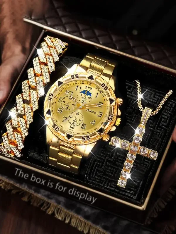 

Модные мужские кварцевые часы с серебристым корпусом и золотистым стальным браслетом, циферблат с узором в виде звезд, идеальный подарок на день рождения, аксессуар для вечеринки