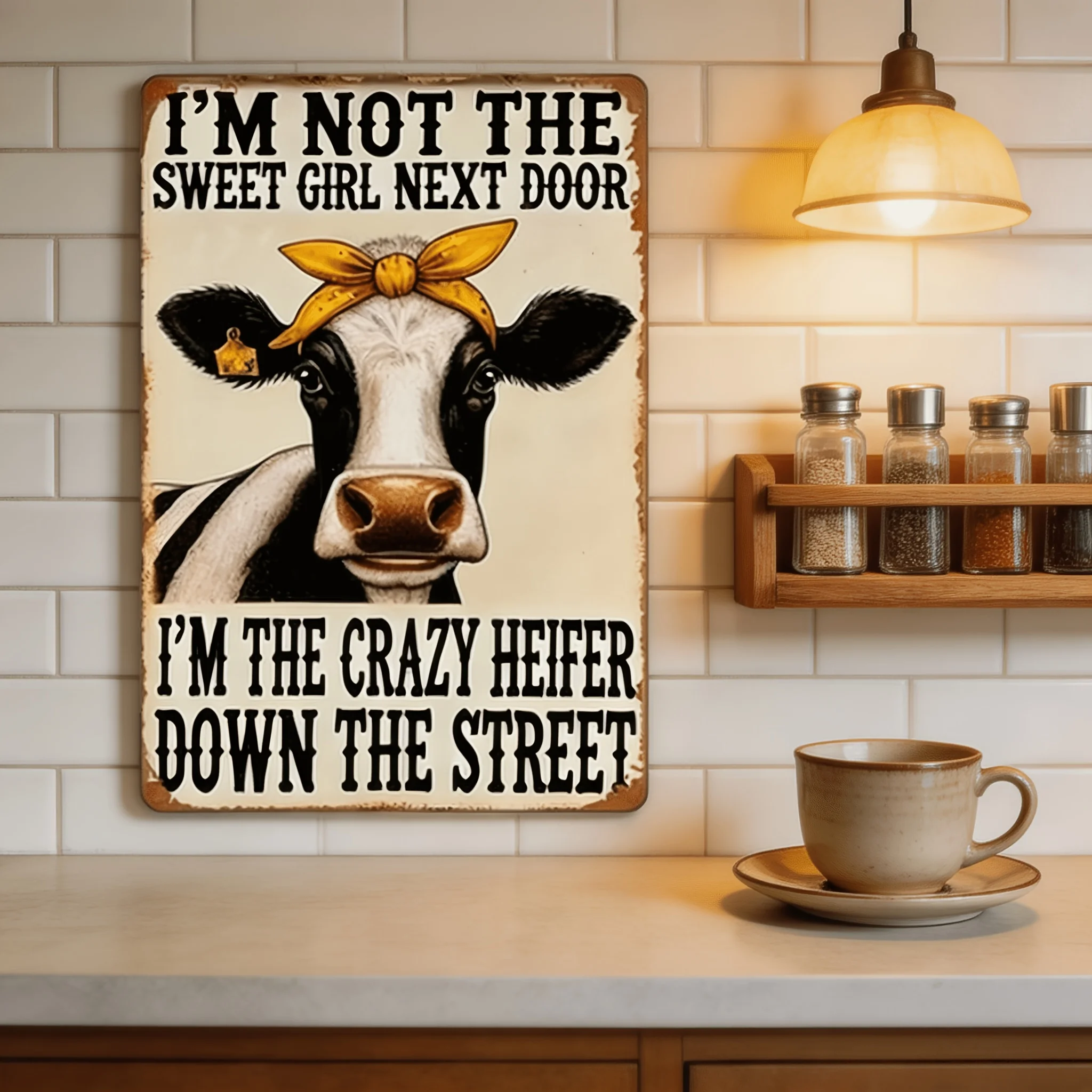 1 Vintage Fun Little Cow Quote Metal Wall Decor, Rustic Distressed Iron Sign, 2D, Perfect for Bar Garage Home Wall Decor