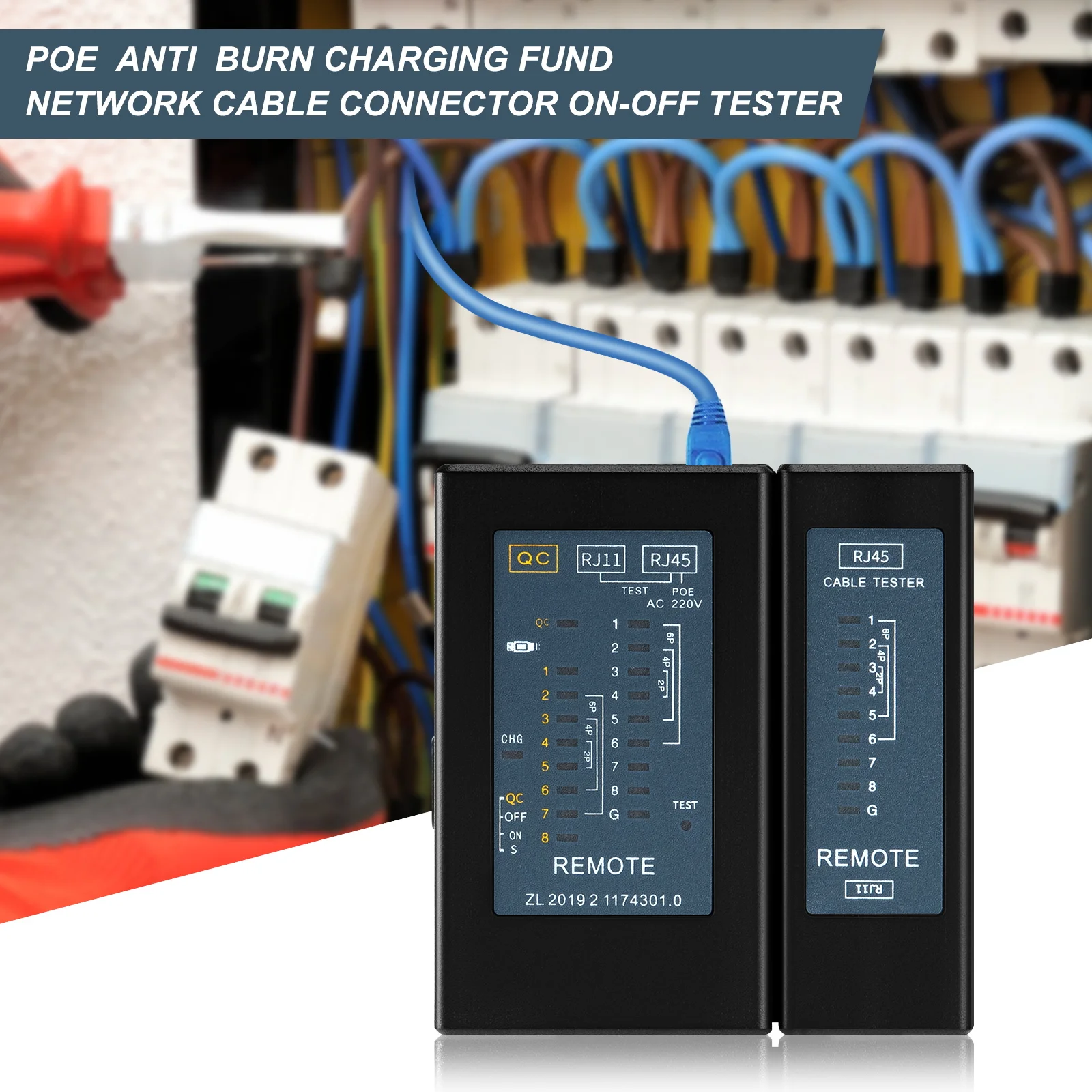 جهاز اختبار كابل شبكة ZoeRax مع كشف منفذ RJ45 أحادي الطرف لـ RJ45/11/12 اختبار كابل الرأس الواحد STP UTP (إصدار الشحن)