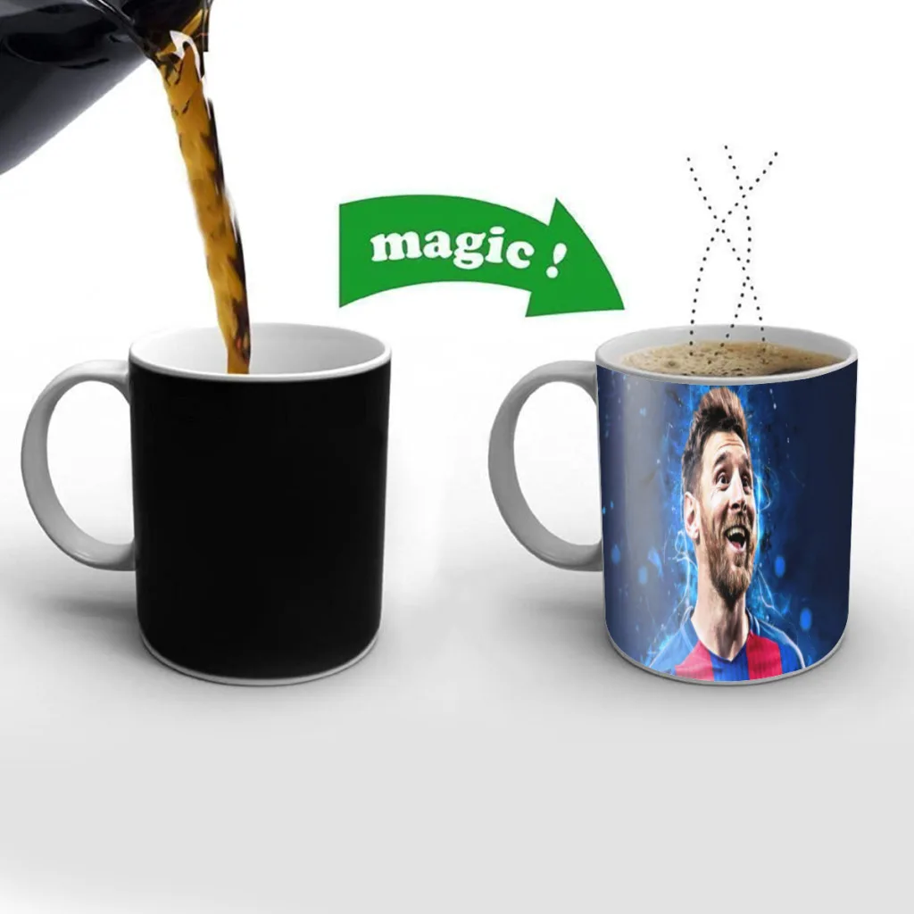 M-Messi Football Star Mugs Heat Color Changing Cup Discoloration Magic Creative Funny Ceramic Coffee Cup Mug Free shipping