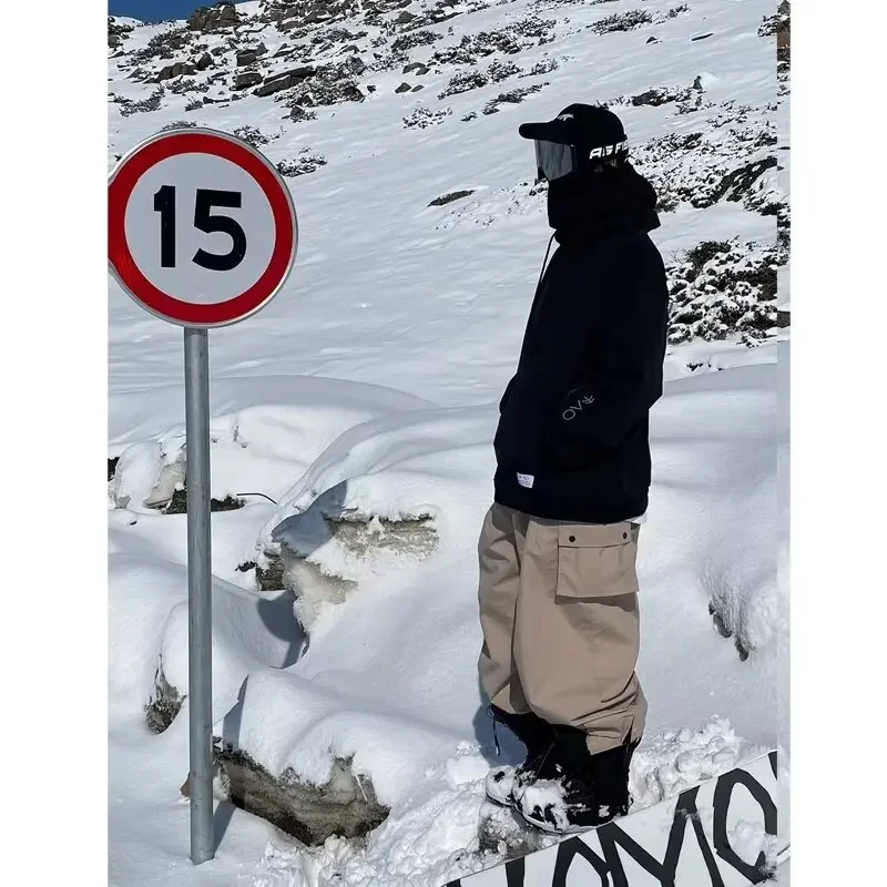 OT4-2025 شتاء جديد كبير الحجم الكاكي اللون بناطيل تزلج في الهواء الطلق يندبروف مقاوم للماء الثلوج الرياضة المرايل بنطلون التزلج على الجليد السراويل