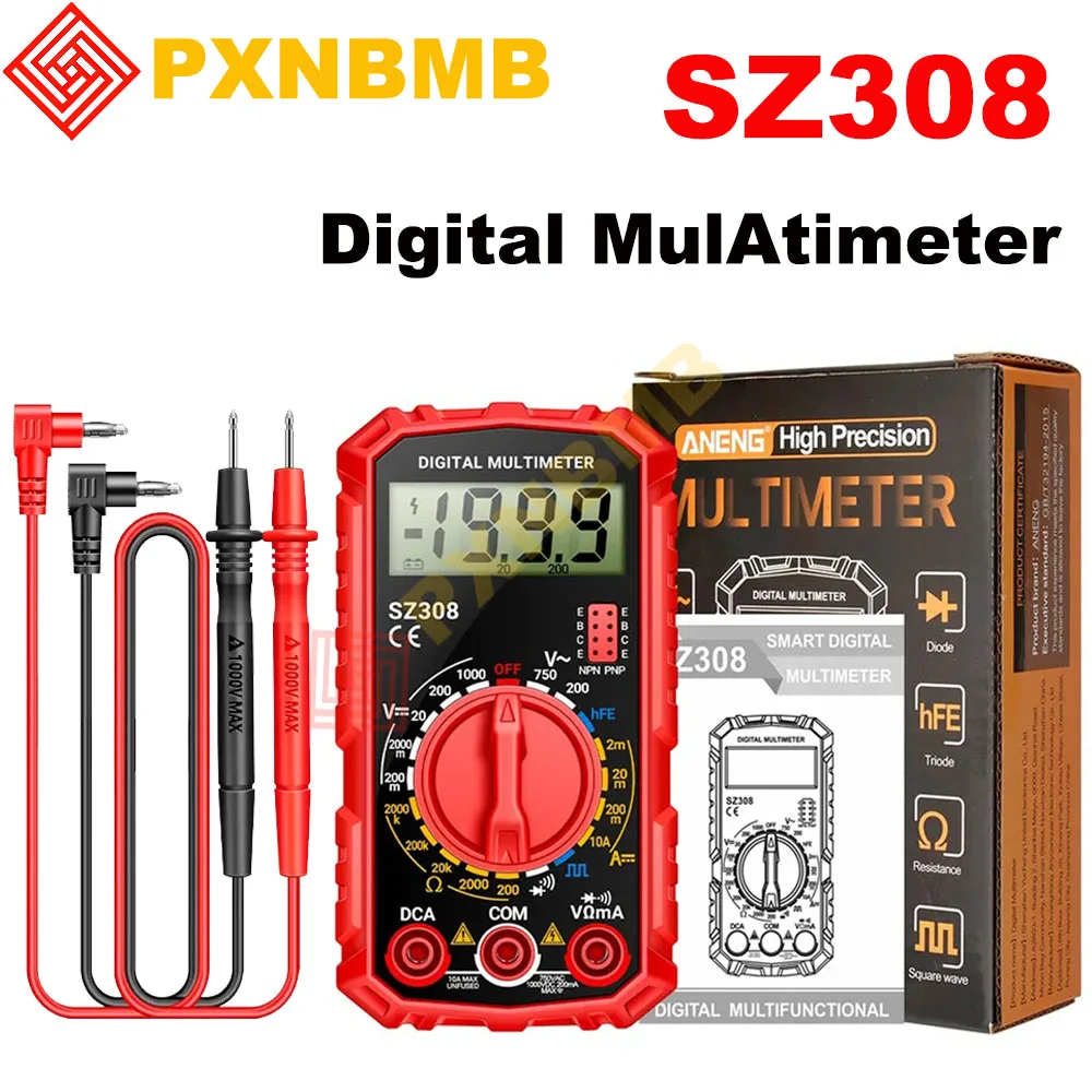 

SZ308 Digital Multimeter AC/DC Current Meter Voltage Resistance Meter Electrician LCD Backlight Ohm Square Wave Test AC 200-750V