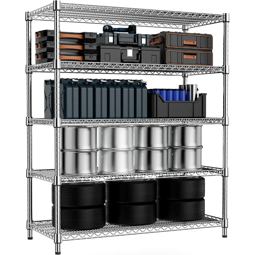 

5 Tier Storage Rack Metal Wire Shelving Unit, Storage Standing Shelf Organizer , Chrome 23.6" D x 53.2" W x 70.4" H