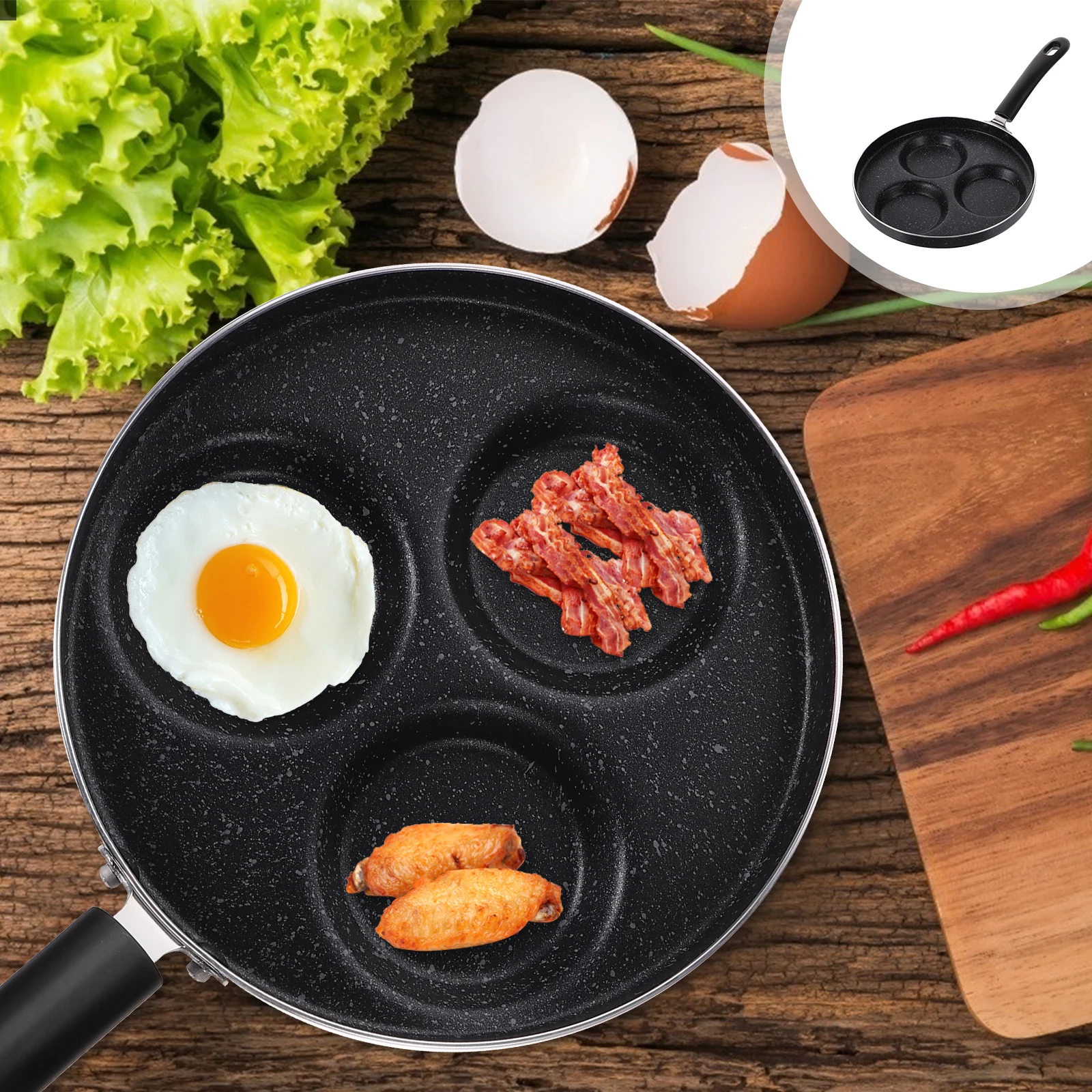

Non stick Frying Pan 22cm Triple Hole Egg Cooker Breakfast Skillet Pans Home Cooking Pot Kitchen Accessory Non stick Pan Even