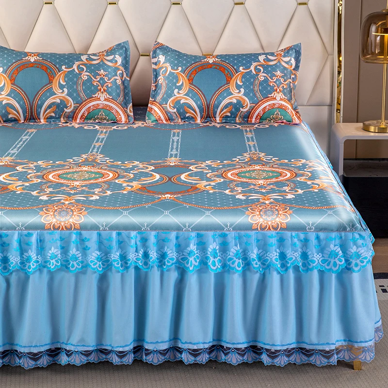 Imagem -03 - Conjunto de Cama Estilo Europeu de Luxo Saia Lavável a Máquina Lace Cool Mat Respirável Macio Quarto Dormitório Verão