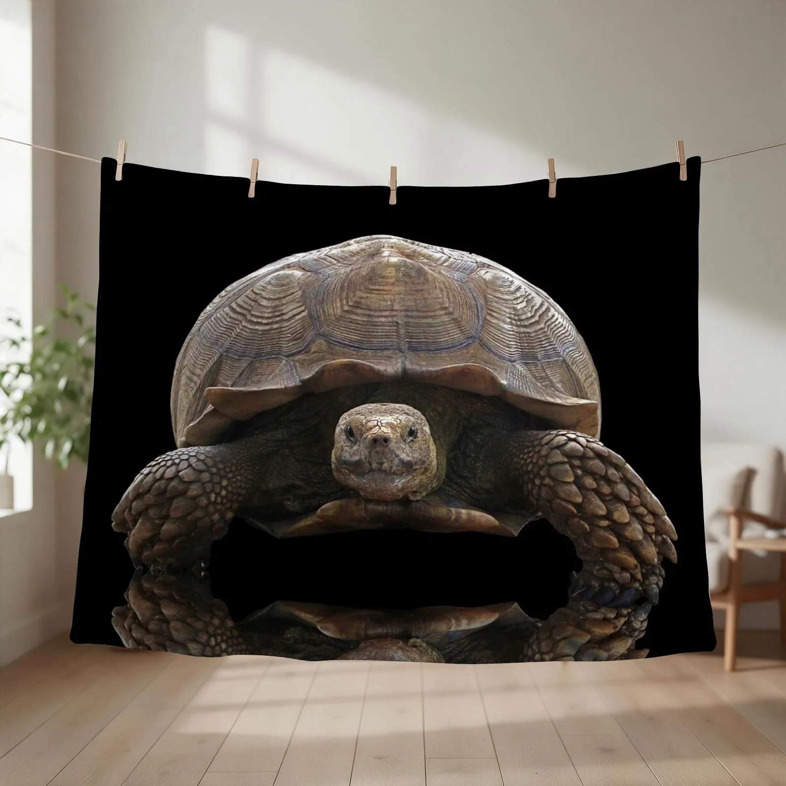 Sulcata Tortoise with Reflection Throw Blanket couch cozy soft plush fuzzy picnic outdoor blanket