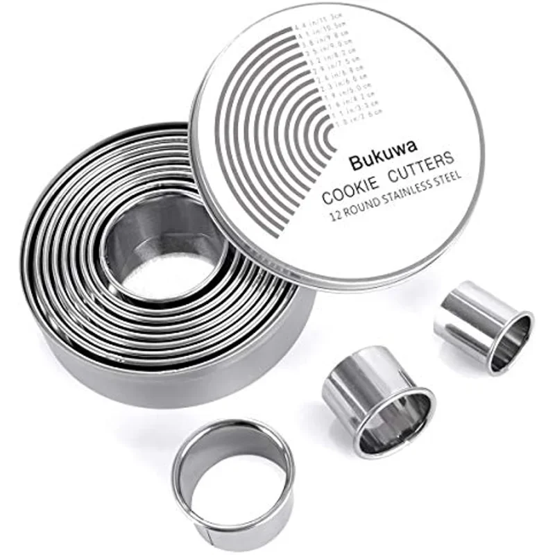 

12 Pieces Round Cookie Biscuit Cutter Set,Graduated Circle Pastry Cutters,Stainless Steel Cookie And Donut Cutter Ring Molds