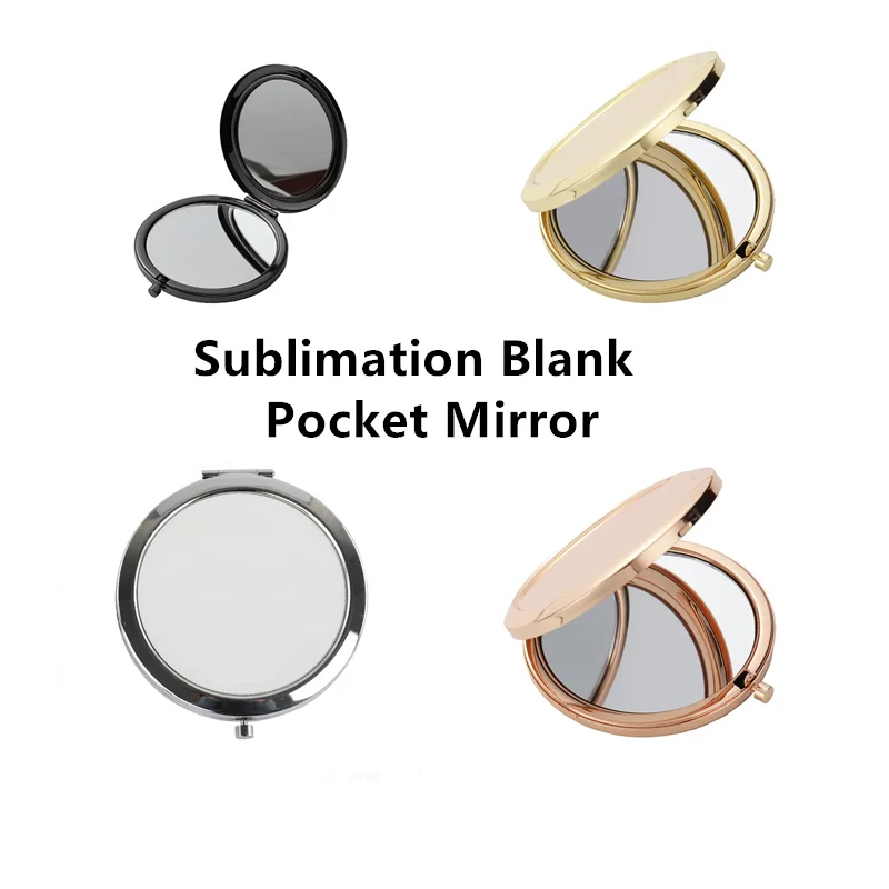 Sublimation Blank Mini Makeup Compact Pocket Mirror Metal Portable Folding Travel Bag Home Cosmetic Mirrors for Custom Design