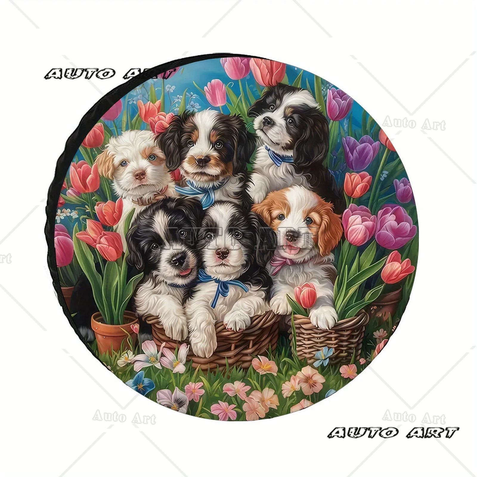 

Очаровательный чехол для запасного колеса с цветком щенка, водонепроницаемый пыленепроницаемый универсальный чехол для колесных шин, подходит для аксессуаров для кемпинга с прицепом