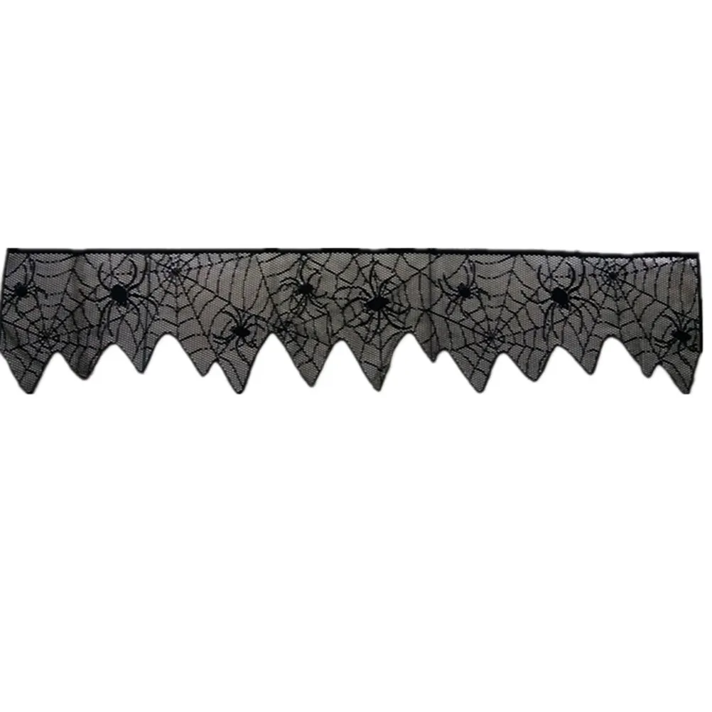 60x12 Inch Black Halloween Table Runner Spider Web Design Polyester Lace Trim Seamless One-Piece Party Decor for Desk Table Wall
