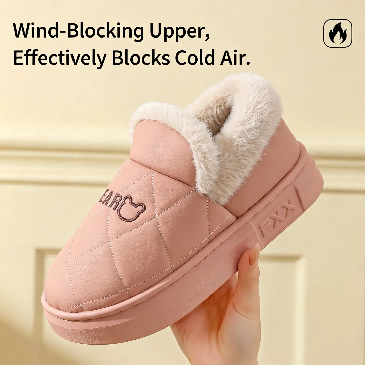 Winter Wasserdichte Hausschuhe für Damen und Herren, Warme Plüsch-Hausschuhe mit Dicker Sohle, Bären-Stickerei, Rutschfeste Indoor-Baumwoll-Fell-Schuhe – Detail 21