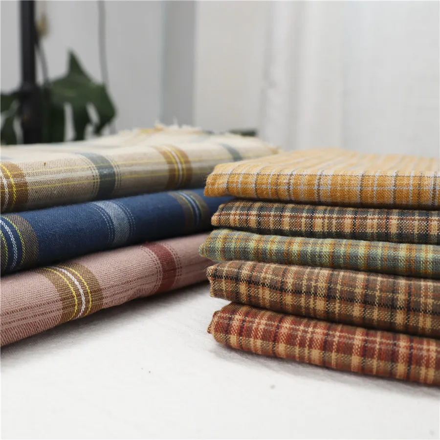 145x50cm Retro Yarn Dye Plaid Cotton Linen Spring Autumn Sewing Fabric Men's and Women's Shirt Clothing Cloth