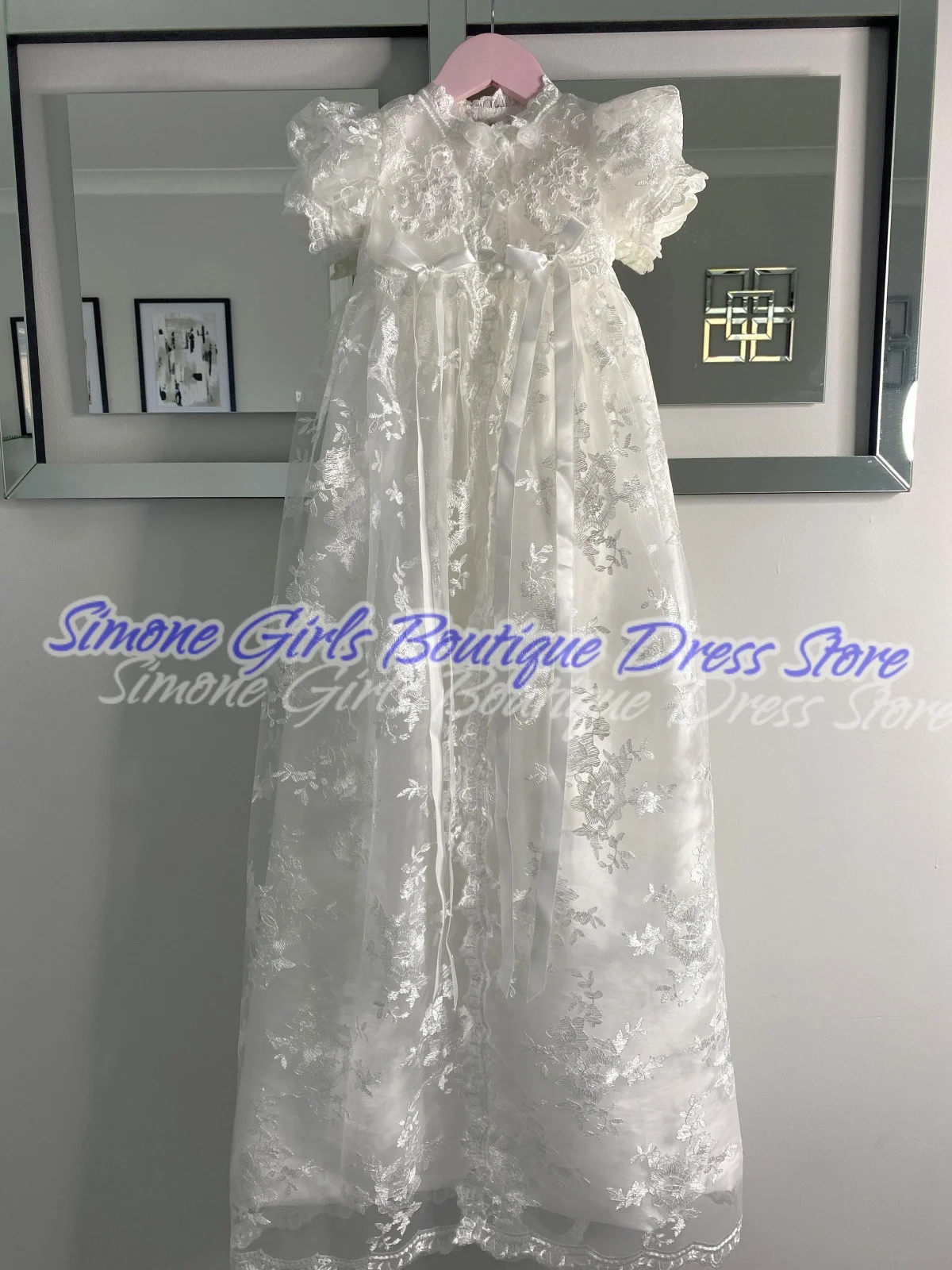 

Baby Embroidered pearl decoration Short sleeves Flower Girl Dress for baptism Birthday party Baby clothes Photo Shoots