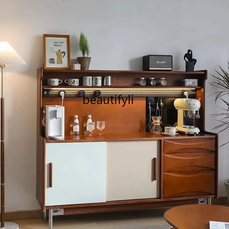 

Nordic retro solid wood dining side high cabinet household integrated against the wall storage slate storage wine cabinet